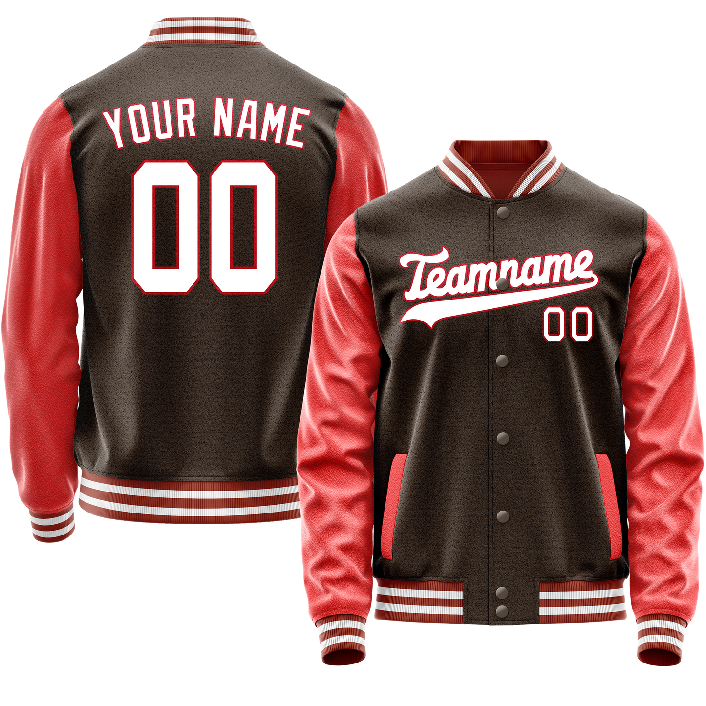 Custom Brown Texas-Orange Solid Color Varsity Letterman Jacket