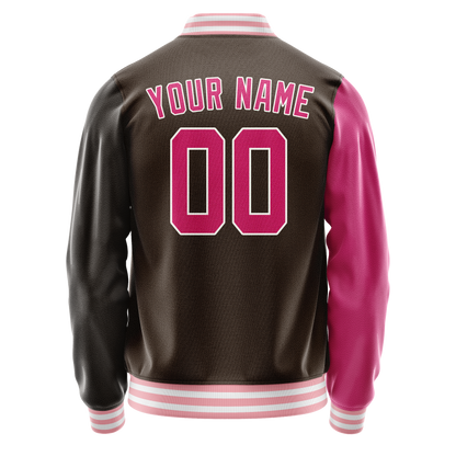 Custom Brown Pink Split Varsity Letterman Jacket