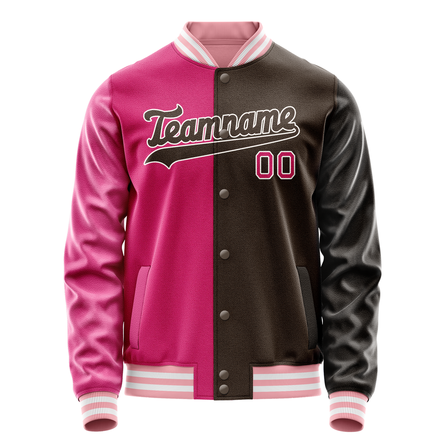 Custom Brown Pink Split Varsity Letterman Jacket