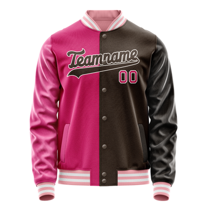 Custom Brown Pink Split Varsity Letterman Jacket