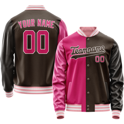 Custom Brown Pink Split Varsity Letterman Jacket