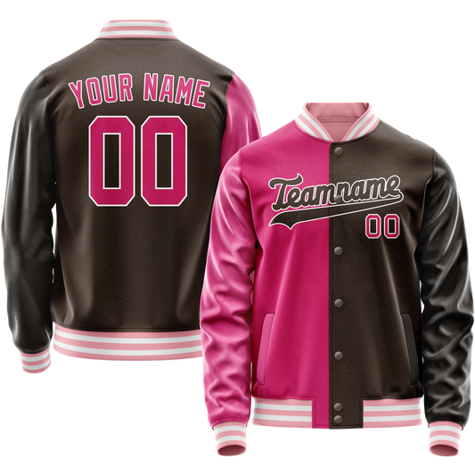 Custom Brown Pink Split Varsity Letterman Jacket