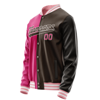 Custom Brown Pink Split Varsity Letterman Jacket