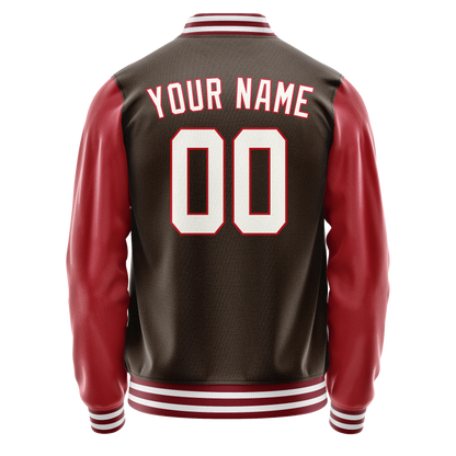 Custom Brown Crimson Solid Color Varsity Letterman Jacket