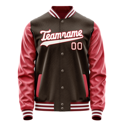Custom Brown Crimson Solid Color Varsity Letterman Jacket