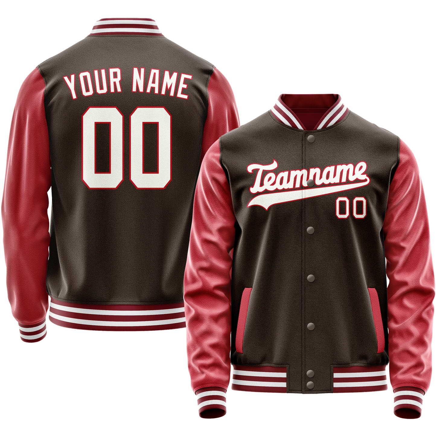 Custom Brown Crimson Solid Color Varsity Letterman Jacket