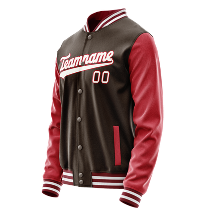 Custom Brown Crimson Solid Color Varsity Letterman Jacket