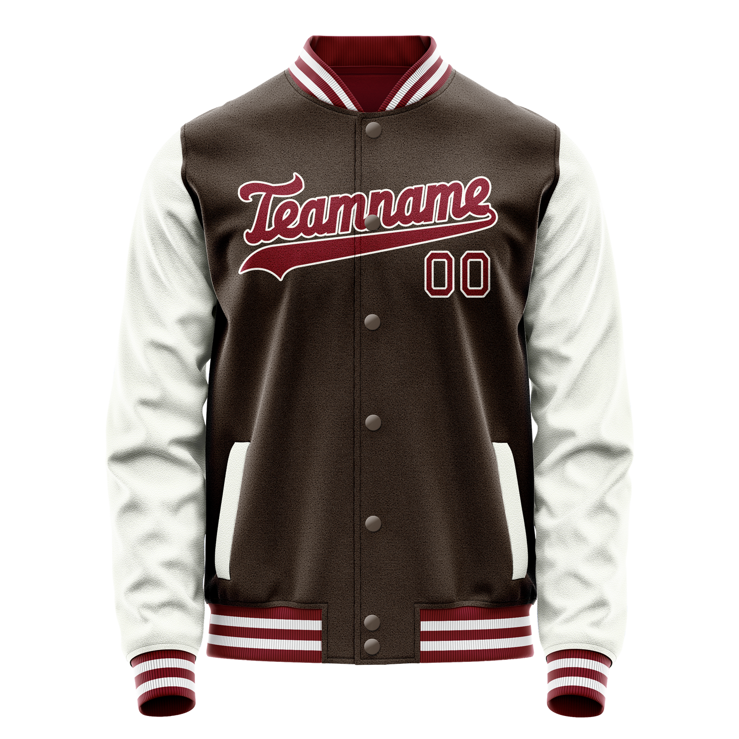 Custom Brown White Solid Color Varsity Letterman Jacket