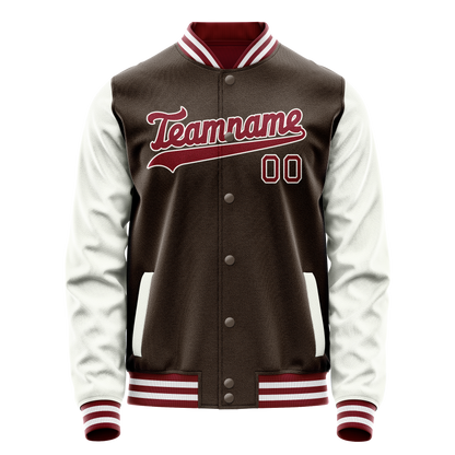 Custom Brown White Solid Color Varsity Letterman Jacket