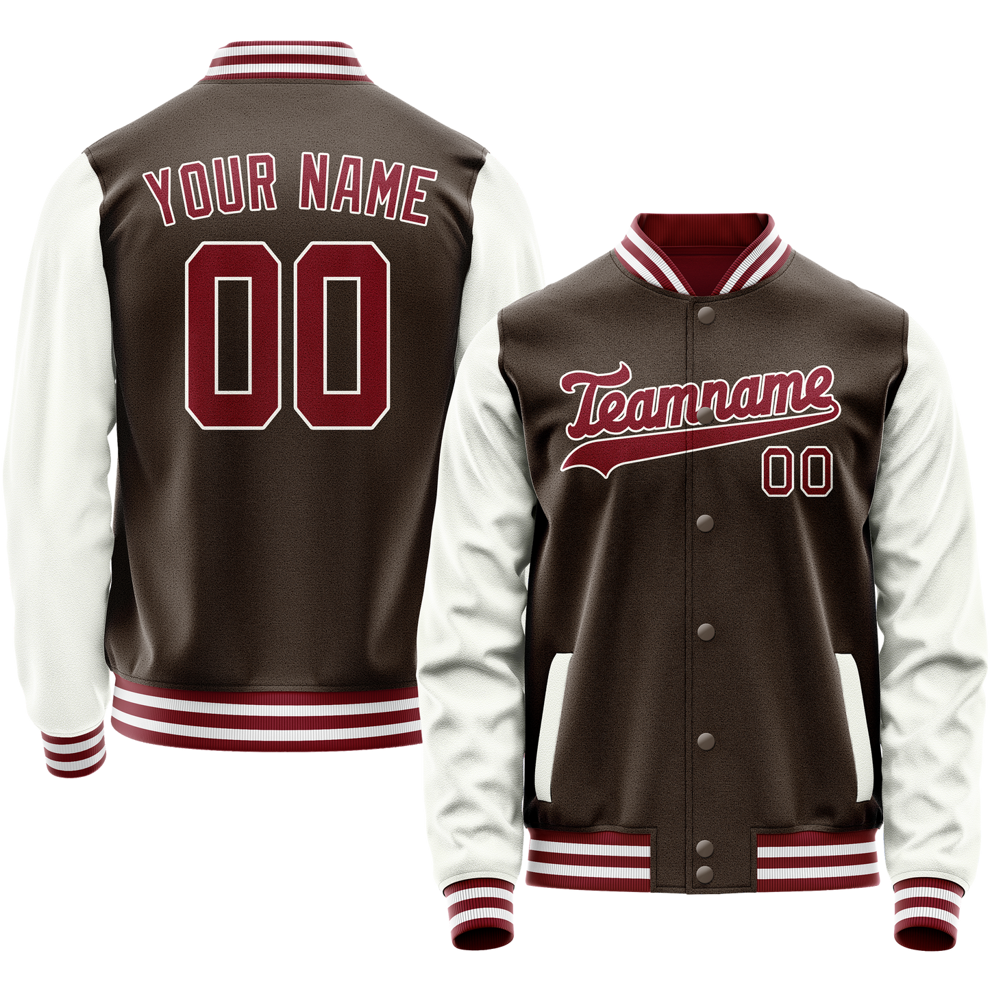 Custom Brown White Solid Color Varsity Letterman Jacket