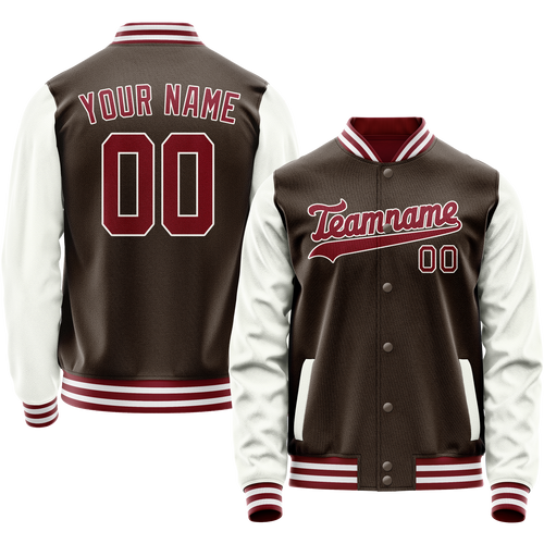 Custom Brown White Solid Color Varsity Letterman Jacket