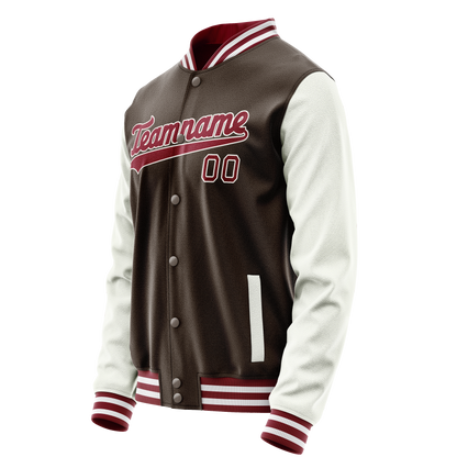 Custom Brown White Solid Color Varsity Letterman Jacket