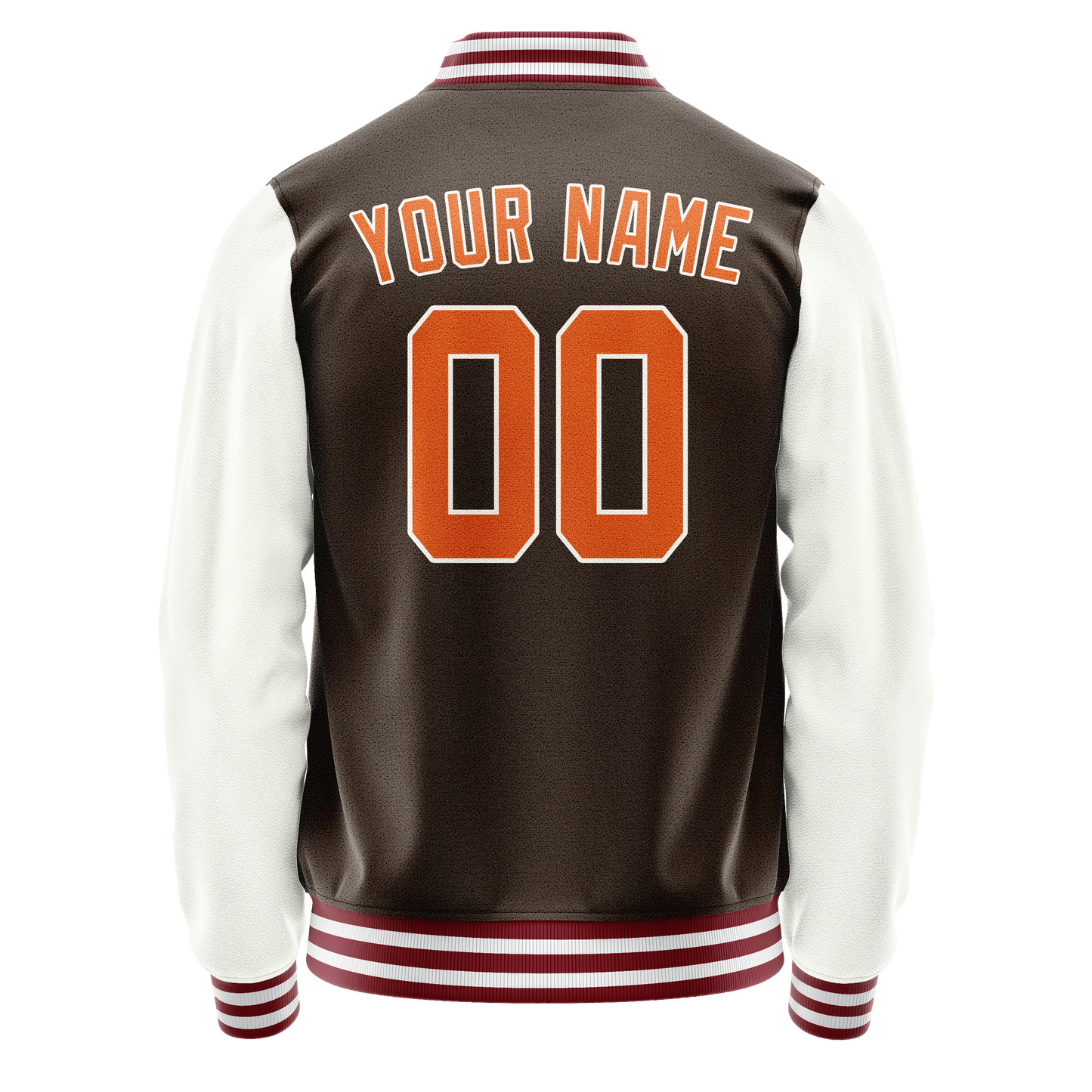 Custom Brown White Solid Color Varsity Letterman Jacket