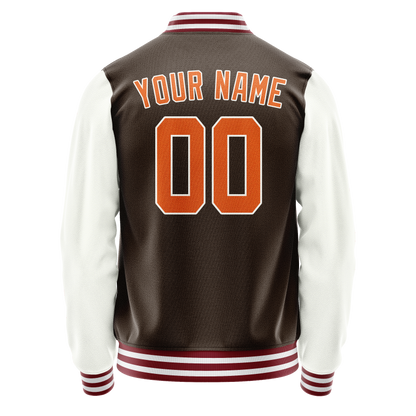 Custom Brown White Solid Color Varsity Letterman Jacket