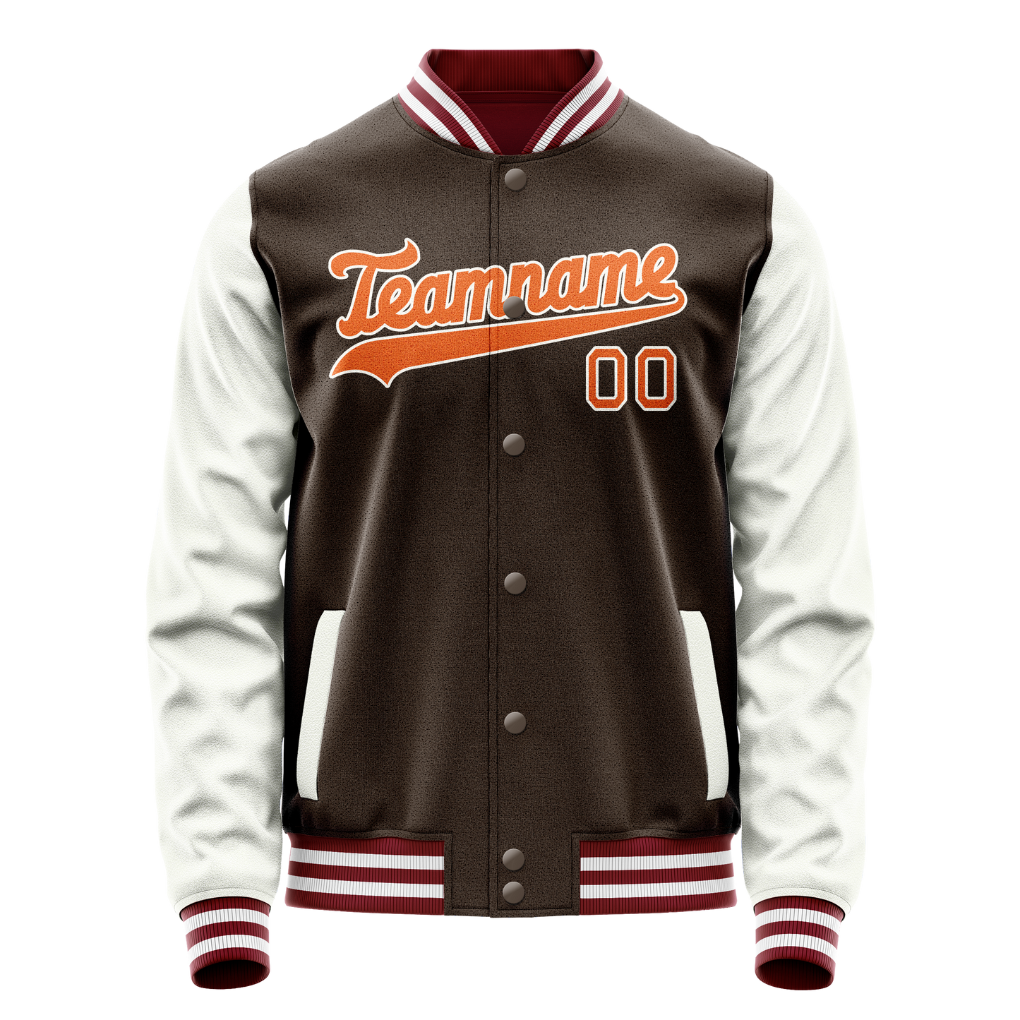 Custom Brown White Solid Color Varsity Letterman Jacket