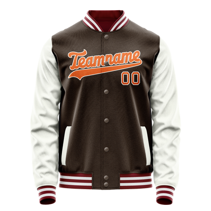 Custom Brown White Solid Color Varsity Letterman Jacket