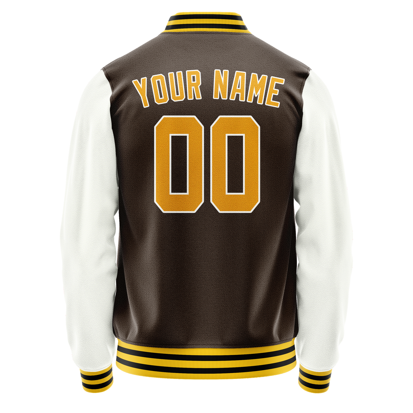 Custom Brown White Solid Color Varsity Letterman Jacket