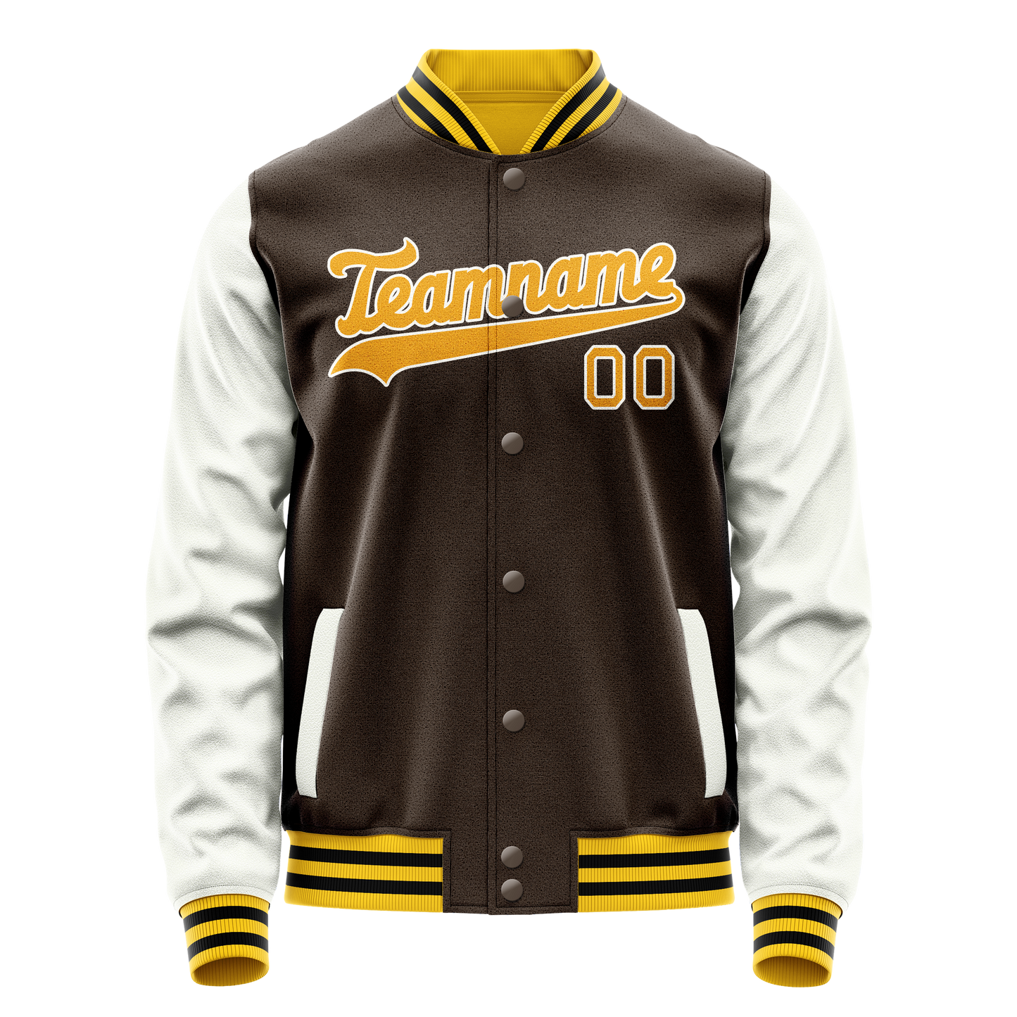 Custom Brown White Solid Color Varsity Letterman Jacket