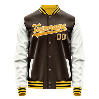 Custom Brown White Solid Color Varsity Letterman Jacket