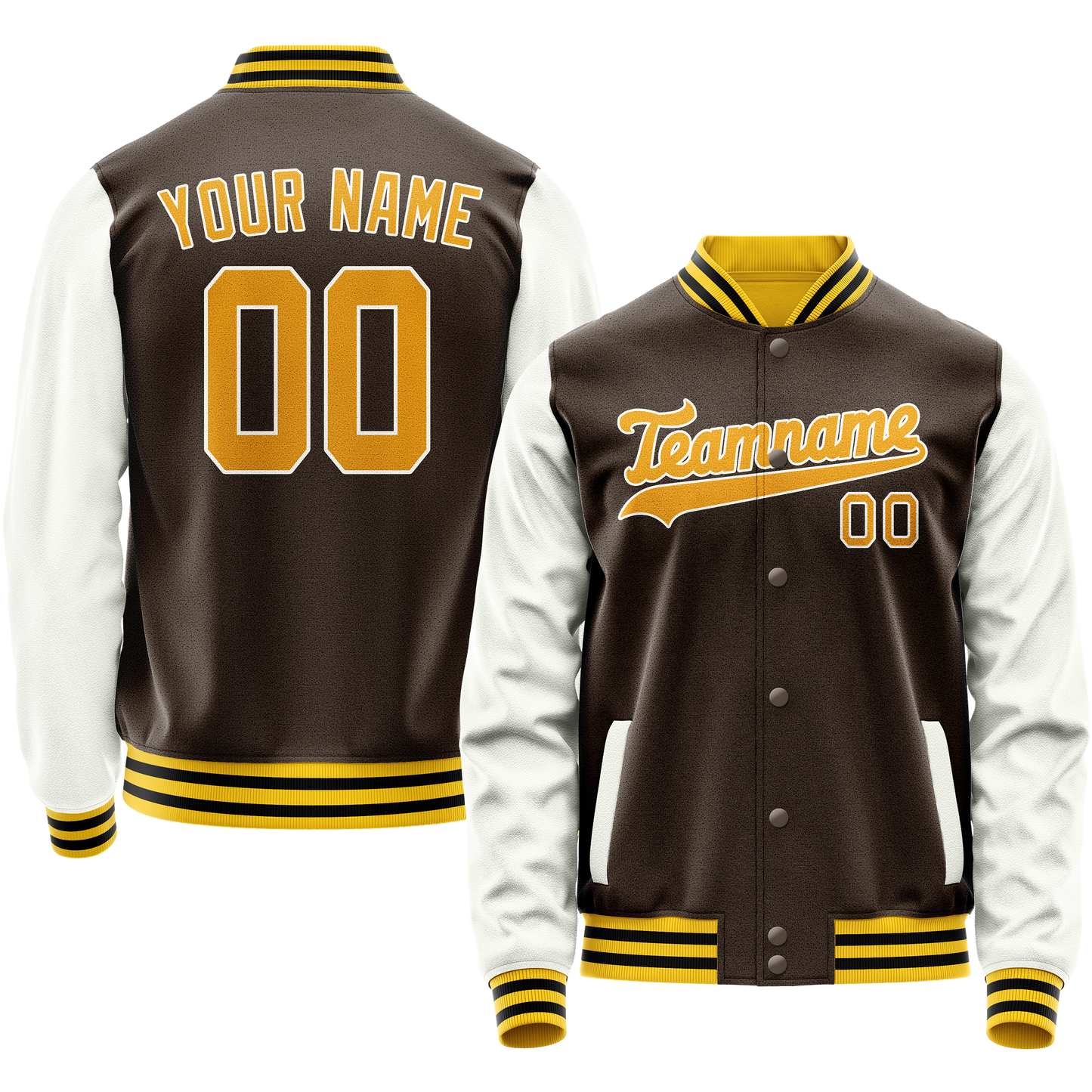 Custom Brown White Solid Color Varsity Letterman Jacket
