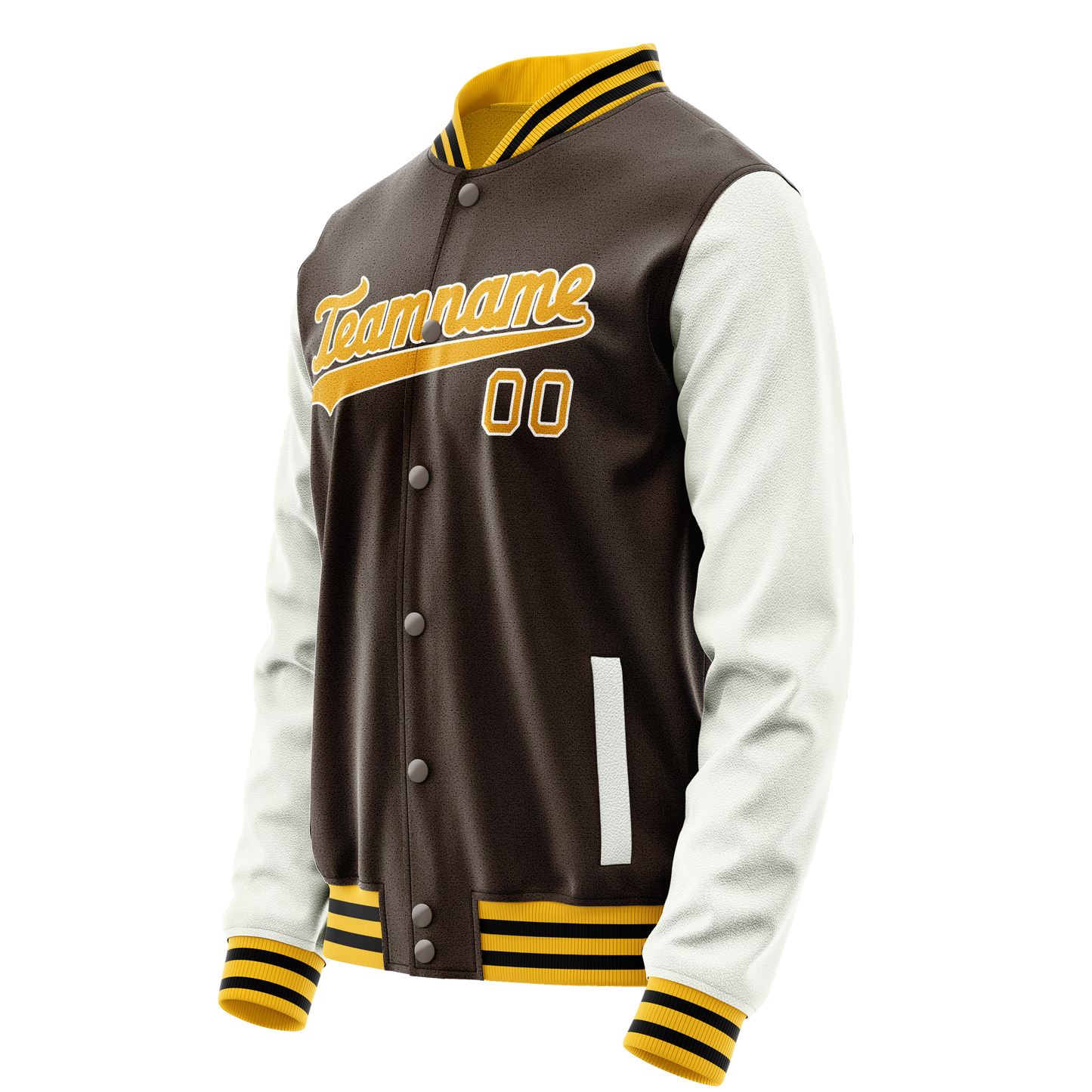 Custom Brown White Solid Color Varsity Letterman Jacket