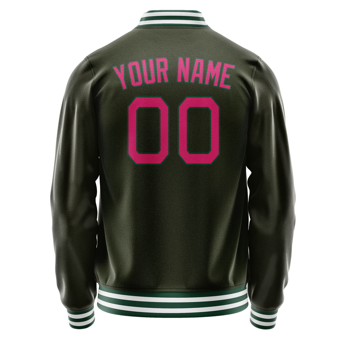 Custom Olive Pink Solid Color Varsity Letterman Jacket
