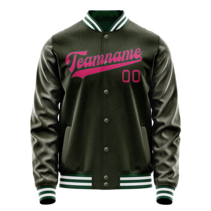 Custom Olive Pink Solid Color Varsity Letterman Jacket