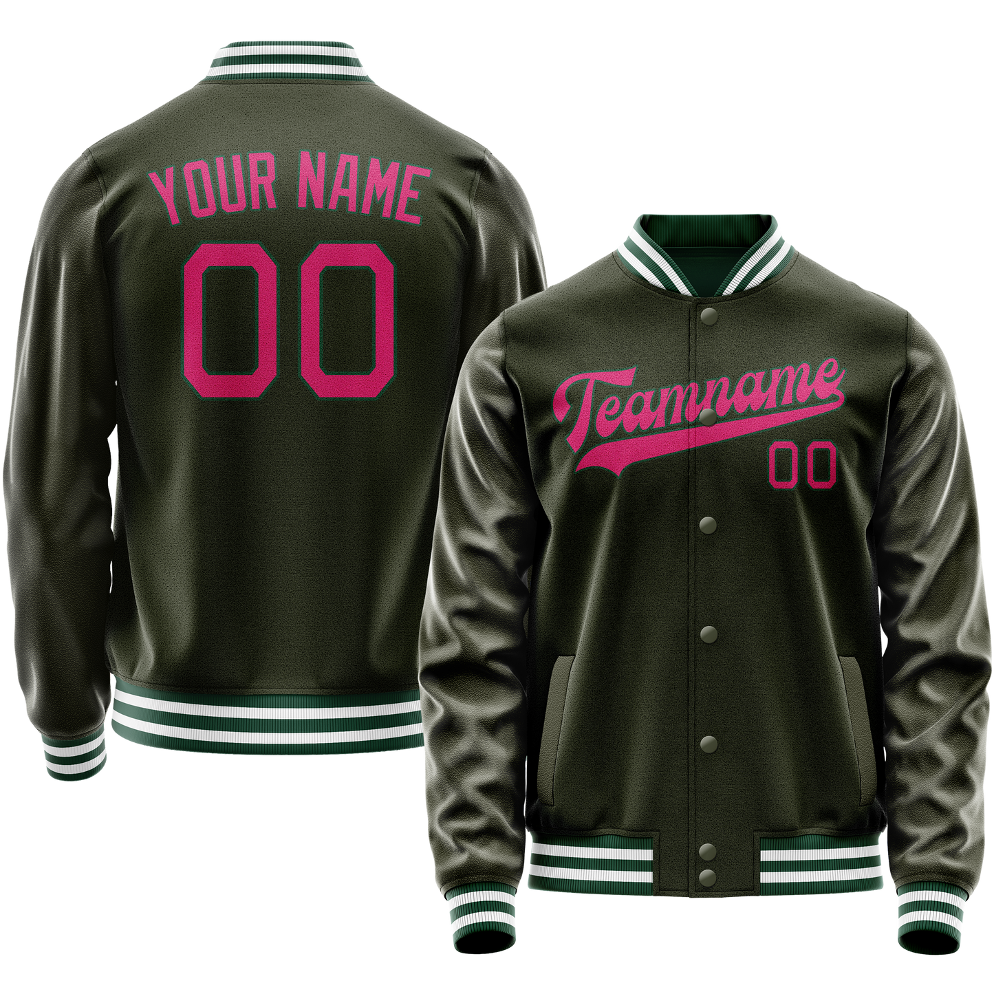 Custom Olive Pink Solid Color Varsity Letterman Jacket