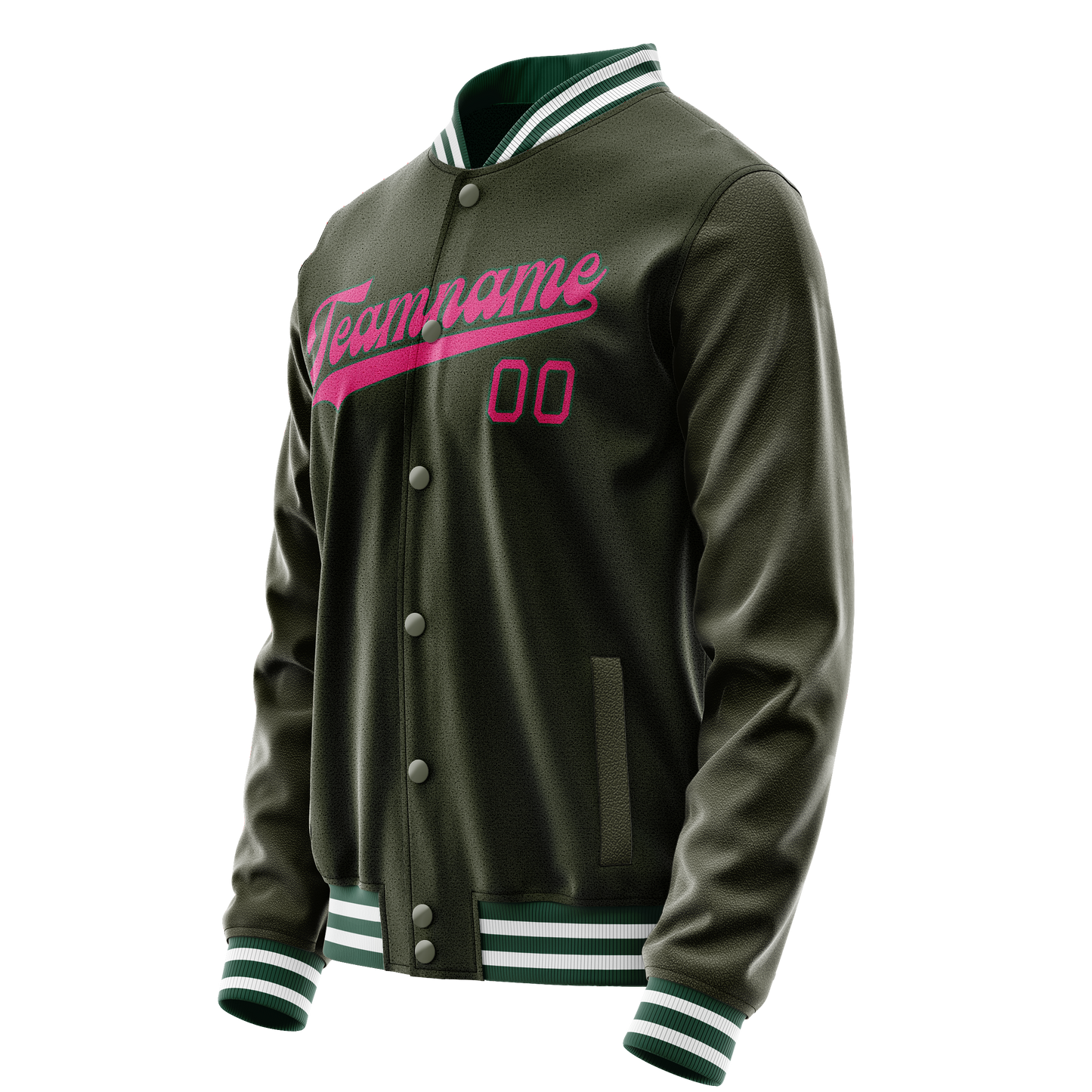 Custom Olive Pink Solid Color Varsity Letterman Jacket