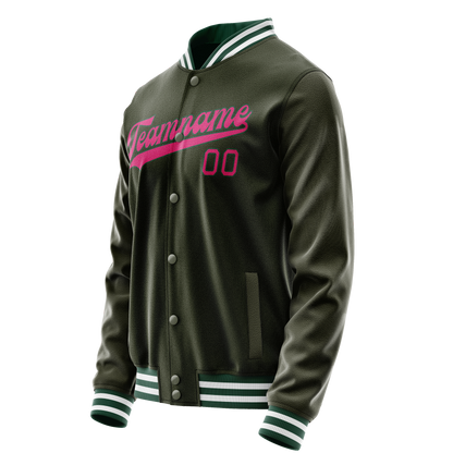 Custom Olive Pink Solid Color Varsity Letterman Jacket