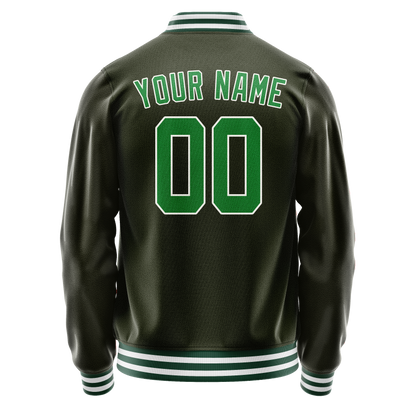 Custom Olive Neon-Green Solid Color Varsity Letterman Jacket