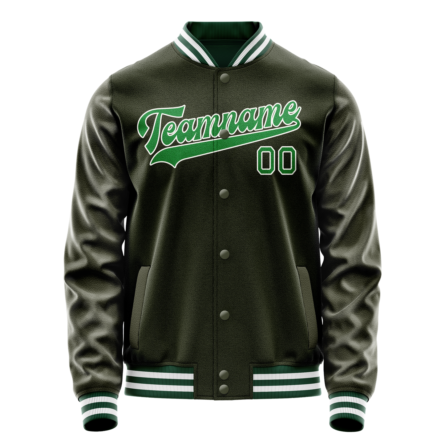 Custom Olive Neon-Green Solid Color Varsity Letterman Jacket