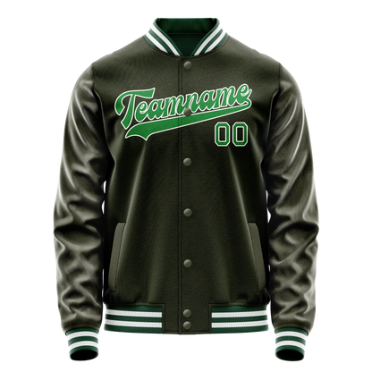 Custom Olive Neon-Green Solid Color Varsity Letterman Jacket