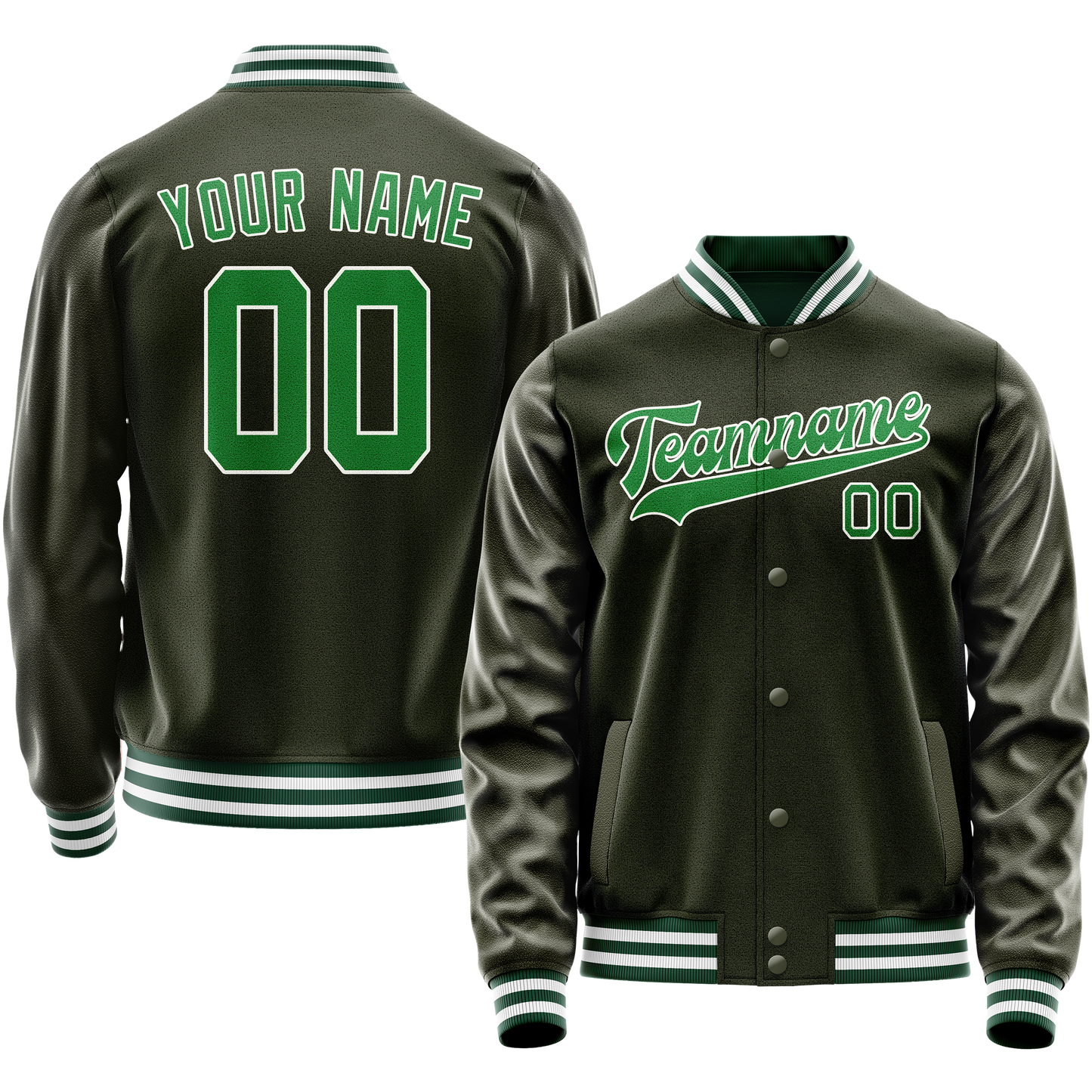 Custom Olive Neon-Green Solid Color Varsity Letterman Jacket
