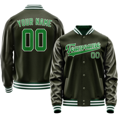 Custom Olive Neon-Green Solid Color Varsity Letterman Jacket