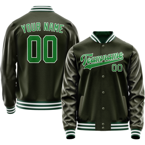 Custom Olive Neon-Green Solid Color Varsity Letterman Jacket