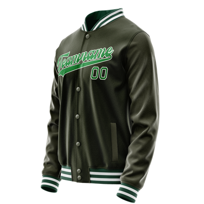 Custom Olive Neon-Green Solid Color Varsity Letterman Jacket