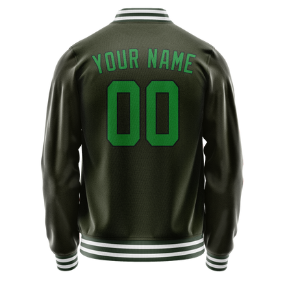 Custom Olive Neon-Green Solid Color Varsity Letterman Jacket