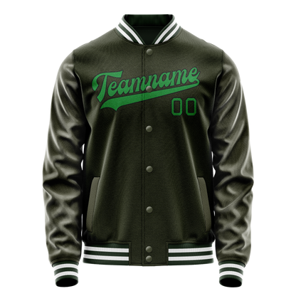 Custom Olive Neon-Green Solid Color Varsity Letterman Jacket