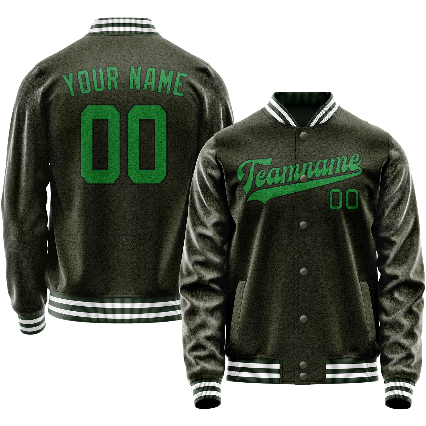 Custom Olive Neon-Green Solid Color Varsity Letterman Jacket