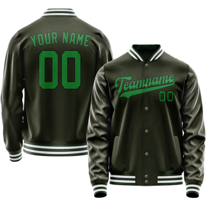 Custom Olive Neon-Green Solid Color Varsity Letterman Jacket