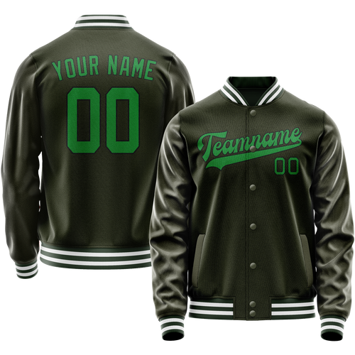 Custom Olive Neon-Green Solid Color Varsity Letterman Jacket