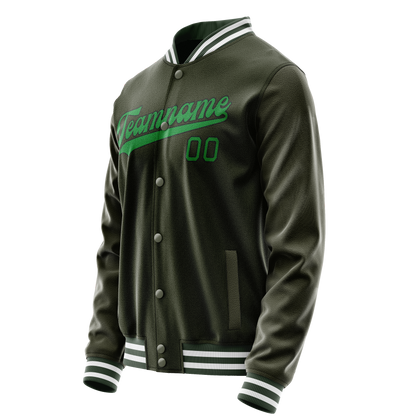 Custom Olive Neon-Green Solid Color Varsity Letterman Jacket