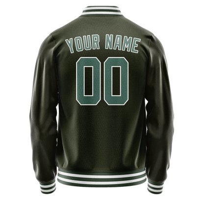 Custom Olive Teal Solid Color Varsity Letterman Jacket