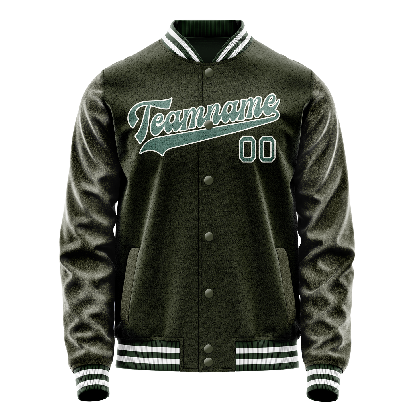 Custom Olive Teal Solid Color Varsity Letterman Jacket