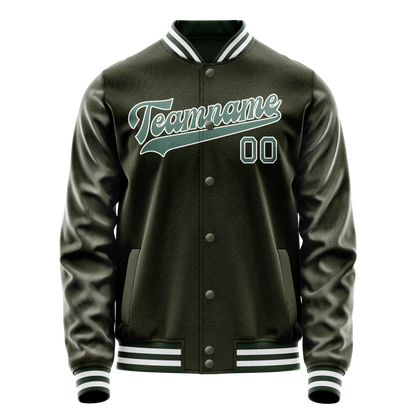 Custom Olive Teal Solid Color Varsity Letterman Jacket
