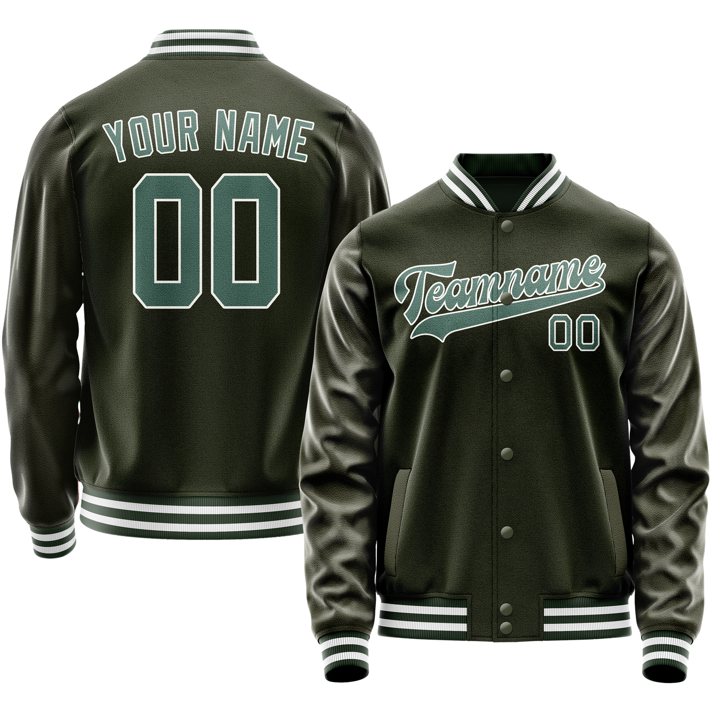 Custom Olive Teal Solid Color Varsity Letterman Jacket