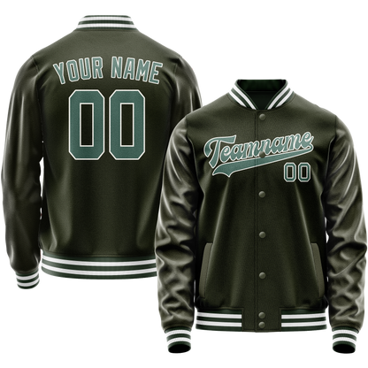 Custom Olive Teal Solid Color Varsity Letterman Jacket