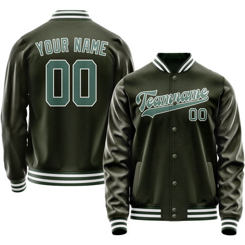 Custom Olive Teal Solid Color Varsity Letterman Jacket