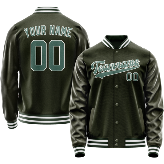 Custom Olive Teal Solid Color Varsity Letterman Jacket